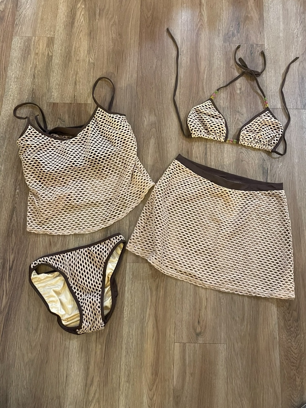 vintage Carol Wior mesh 4-piece swimwear set,